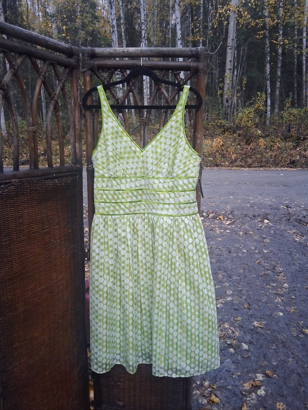 GNW Lime Green Polka Dot V-Neck Dress